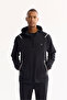 Men's Black Hooded Zippered Bi-Stretch Technical Fabric Regular Fit Sweatshirt A52Y1332