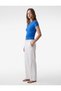 Cotton Slim Fit Boat Neck Short Sleeve Draped T-Shirt