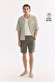 Men's Khaki Elastic Waist 100% Linen Relaxed Fit Shorts B003732