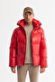 Men's Red Hooded 100% Goose down Water Repellent Windproof -20 Degree Resistant Shiny Comfort
