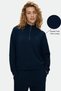 Ruelle Navy Blue Half-Zip Embroidered Cotton Loose Fit Women's Pique Sweatshirt