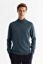 Men's Petrol Blue Half Turtleneck Jacquard Wool Blend Knitwear Regular Fit Sweater A42Y5021 - 6