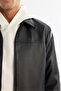 Men's Black Classic Collar Pocket Leather Look Comfort Fit Coat A42Y6024 - 2