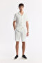 Men's Ecru Elastic Waist Lace-Up Viscose Blended Knitted Regular Fit Shorts A51Y3633