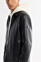 Men's Black Classic Collar Pocket Leather Look Comfort Fit Coat A42Y6024 - 4
