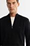Men's Black Zippered Stand Collar Soft Touch Knitwear Regular Fit Sweater A42Y5056 - 3