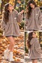 Girl's Embroidered Lined Brown Plush Jacket Coat, You Can Get One Size Larger - 2