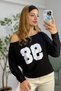 Black Viscose Blend Boat Neck Long Sleeve Ninety Eight Printed Stretchy Textured T-Shirt - 2
