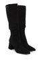 Women's Black Suede Zippered Thick Heeled Boots - 5