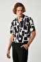 Men's Black Apaj Collar Easy-Ironing Seersucker Short Sleeve Oversize Fit Shirt A41Y2177 - 3
