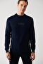Men's Navy Blue Crew Neck Textured Rayon Knitwear Sweater A32Y5107