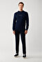 Men's Navy Blue Crew Neck Textured Rayon Knitwear Sweater A32Y5107 - 5