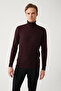 Men's Burgundy Turtleneck Cotton Patterned Knitwear Sweater A32Y5198 - 3
