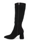 Women's Black Suede Zippered Thick Heeled Boots - 6