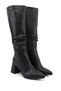 Women's Black Zippered Thick Heeled Boots - 5