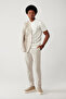 Men's Beige Side Pocket Stretch Fabric Waffle Cotton Lightweight Relaxed Fit Trousers A41Y3202