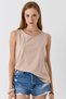 Stone Flexible Cotton Textured Crew Neck Zero Sleeve Cross Back Design Comfortable Fit T-Shirt - 2