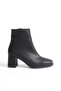 Women's Black Leather Blunt Toe Heeled Boots - 7