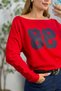 Red Viscose Blended Stretch Fabric Boat Neck Long Sleeve Knitted T-Shirt with Print Detail - 4