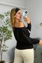 Black Viscose Blend Boat Neck Long Sleeve Ninety Eight Printed Stretchy Textured T-Shirt - 3