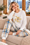 Ecru Beatiful Floral Print Luxury Thermal Women's Pajamas Set