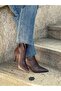 Brown Stretch (Seth) Pointed Toe 7 cm Thin Heeled Women's Boots - 3