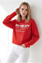 Women's Red Boat Neck New York Printed Flowy Blouse Blz-19003465 - 2
