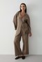 Women's Mink V-Neck Hidden Button Top & Elastic Pants Linen Bottom & Top Set - 5