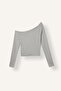 Fitted Kayık Collar Gathered Ribbed Long Sleeve T-Shirt I2417Ax26Au - 6