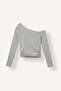 Fitted Kayık Collar Gathered Ribbed Long Sleeve T-Shirt I2417Ax26Au - 5
