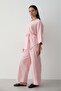 Women's Pink Linen Oversize Top Blouse & Elastic Wide Leg Pants Bottom & Top Set - 3