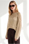 Women's Gold Openwork Wide Collar Metallic Knitwear Blouse Blz-19003449