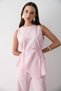 Women's Pink Linen Crew Neck Vest Belted Trousers Suit - 4