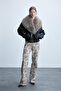 Oversized Faux Fur Collar Double-Breasted Faux Leather Coat H8566Ax26Wn - 2