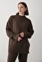 Women's Brown Oversized Turtleneck Knitwear Sweater & Elastic Waist Pants Set - 2