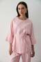 Women's Pink Linen Oversize Top Blouse & Elastic Wide Leg Pants Bottom & Top Set - 2