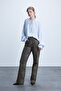 100% Cotton Leopard Patterned Straight Fit Pocketed Regular Waist Long Gabardine Trousers I8221Ax26Wn - 2