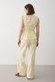 Women's Yellow Shoulder Waist Gathered Blouse & Elastic Waist Pants Linen Set - 7