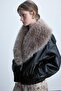 Oversized Faux Fur Collar Double-Breasted Faux Leather Coat H8566Ax26Wn - 3