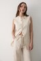 Women's Beige Judge Collar Striped Vest & Trousers Suit with Pockets - 6