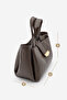 Women's Textured Look Double Handle Long Strap Metal Accessory Detailed Handbag Sernis Brown - 8