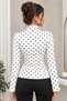 White Polka Dot Long-Sleeved Halter Neck Shirred Crop Blouse - 3