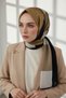 Crepe Flower and Leaf Patterned Beige - Black Colored 75X195 Non-Fading Shawl - 3