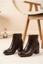 Women's Leather and Crocodile Textured Thick Block Heel Buckle Detailed Stylish Boots - 2