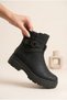Women's Matte Leather Textured Cross Belt and Buckle Detailed Thick Serrated Sole Casual Boots - 3