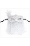 White Lace Tulle Veil Party Mask – with Feathered Pearl Detail - 3