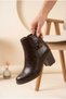 Women's Leather and Crocodile Textured Thick Block Heel Buckle Detailed Stylish Boots - 3