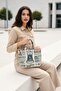 Beige Newspaper Patterned Small Handbag - 8