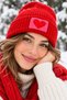 Red Wool Beret Pink Red Heart Punch Luxury Hat - 3