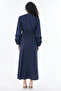 Ruffle Detailed Cotton Dress Navy Blue - 4